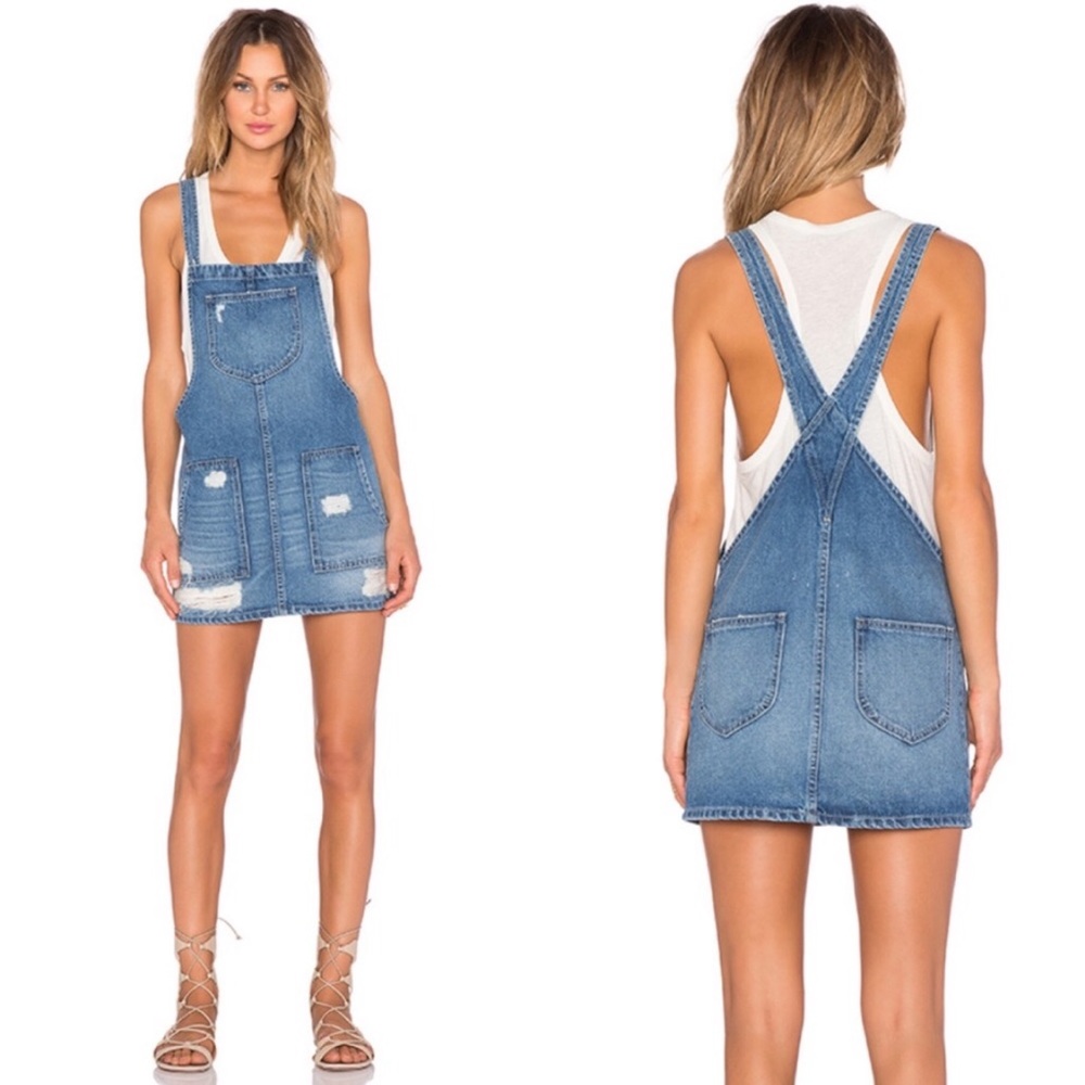NWOT Tularosa X Revolve Womens Denim Distressed Sophia Mini Skirt Overall Sz 26
